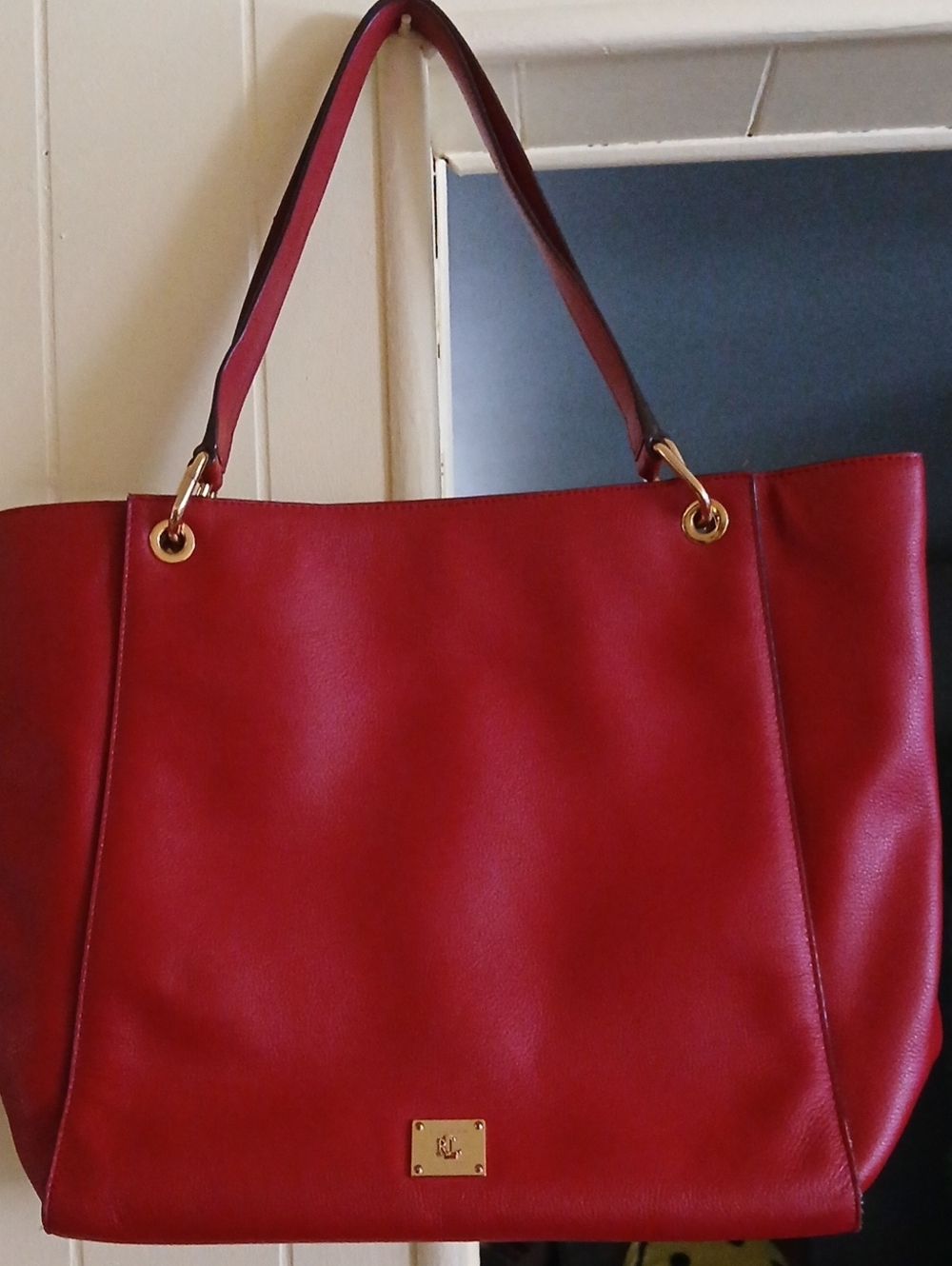 RALPH LAUREN Classic Red Tote with Gold Accent Hardware